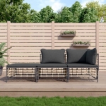 Set Divani da Giardino 3 pz con Cuscini Antracite in Polyrattan