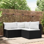 Set Divani da Giardino 3 pz con Cuscini Nero in Polyrattan