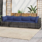 Set Divani da Giardino 4 pz con Cuscini in Polyrattan Grigio