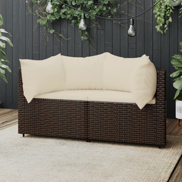 Divani Angolari da Giardino con Cuscini 2pz Polyrattan Marrone