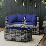 Set Divani da Giardino 3 pz con Cuscini in Polyrattan Grigio