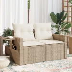 Divano da Giardino con Cuscini a 2 Posti Beige in Polyrattan
