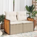 Divano da Giardino con Cuscini a 2 Posti Beige in Polyrattan