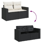 Divano da Giardino con Cuscini a 2 Posti Nero in Polyrattan