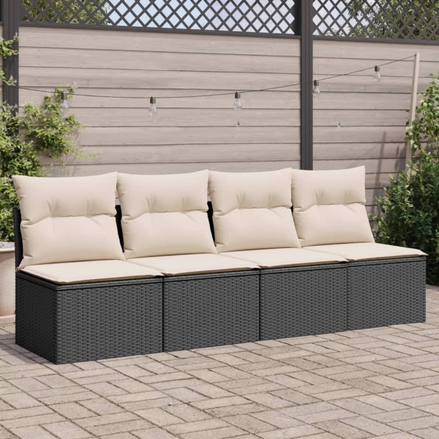 Divano da Giardino con Cuscini a 4 Posti Nero in Polyrattan