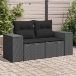 Divano da Giardino con Cuscini a 2 Posti Nero in Polyrattan