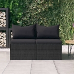 Divani Centrali da Giardino con Cuscini 2pz in Polyrattan Nero