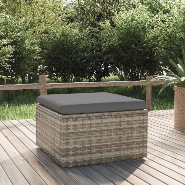 Poggiapiedi Giardino con Cuscino Grigio 55x55x30 cm Polyrattan