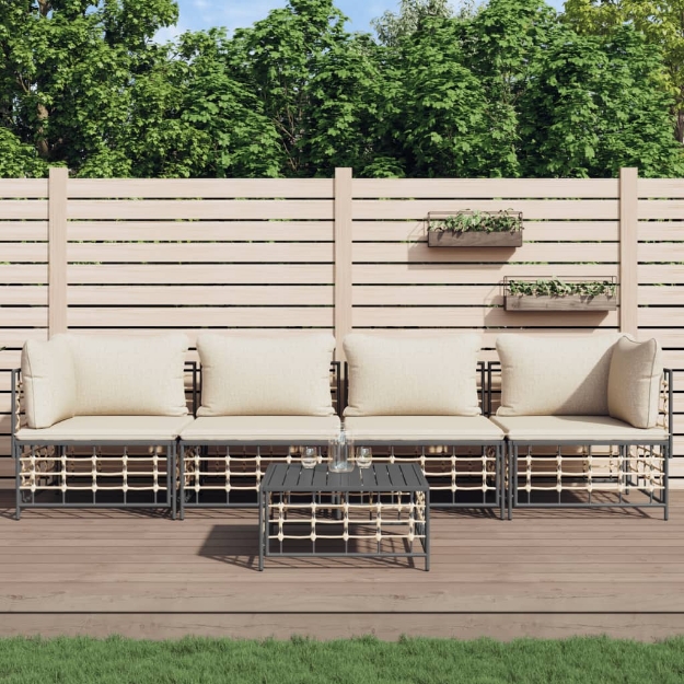 Set Divani da Giardino 5 pz con Cuscini Antracite in Polyrattan