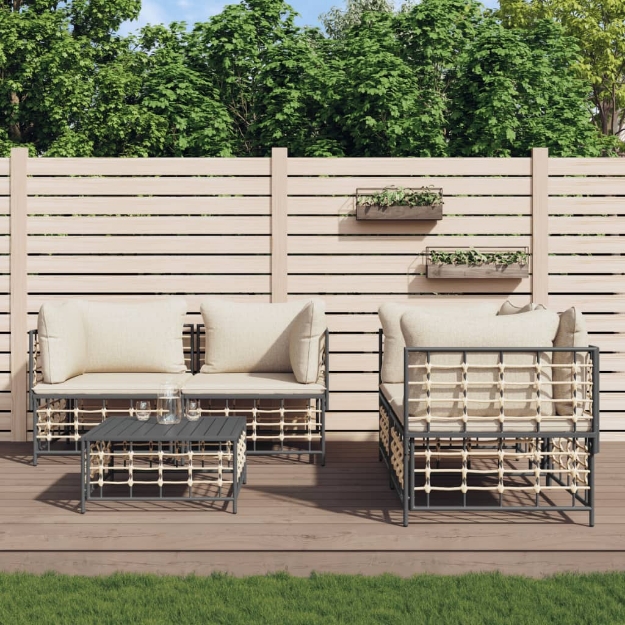 Set Divani da Giardino 5 pz con Cuscini Antracite in Polyrattan