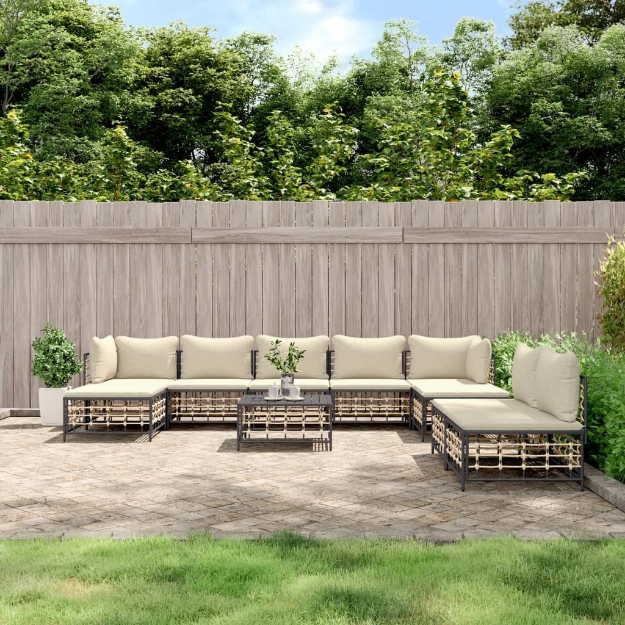 Set Divani da Giardino 10pz con Cuscini Antracite in Polyrattan