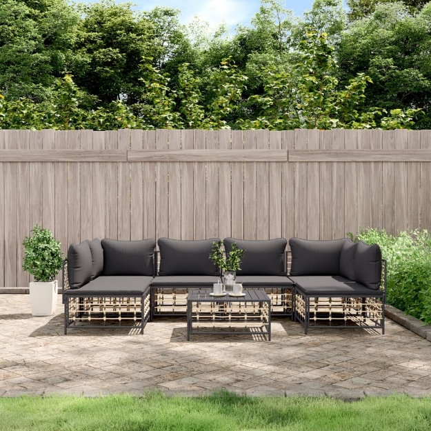 Set Divani da Giardino 7 pz con Cuscini Antracite in Polyrattan