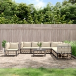 Set Divani da Giardino 9 pz con Cuscini Antracite in Polyrattan