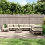 Set Divani da Giardino 11pz con Cuscini in Polyrattan Antracite