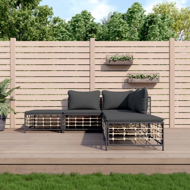 Set Divani da Giardino 5 pz con Cuscini Antracite in Polyrattan