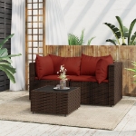 Set Mobili da Giardino 3 pz con Cuscini in Polyrattan Marrone