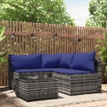 Set Divani da Giardino 4 pz con Cuscini in Polyrattan Grigio