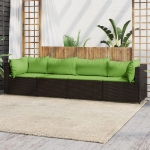 Set Mobili da Giardino 4 pz con Cuscini in Polyrattan Marrone