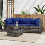 Set Divani da Giardino 4 pz con Cuscini in Polyrattan Grigio