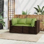 Divani Angolari da Giardino con Cuscini 2pz Polyrattan Marrone