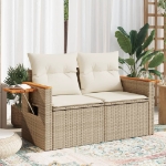 Divano da Giardino con Cuscini a 2 Posti Beige in Polyrattan