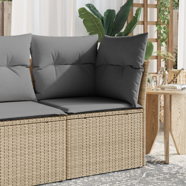 Divano Angolare da Giardino con Cuscini Beige in Polyrattan