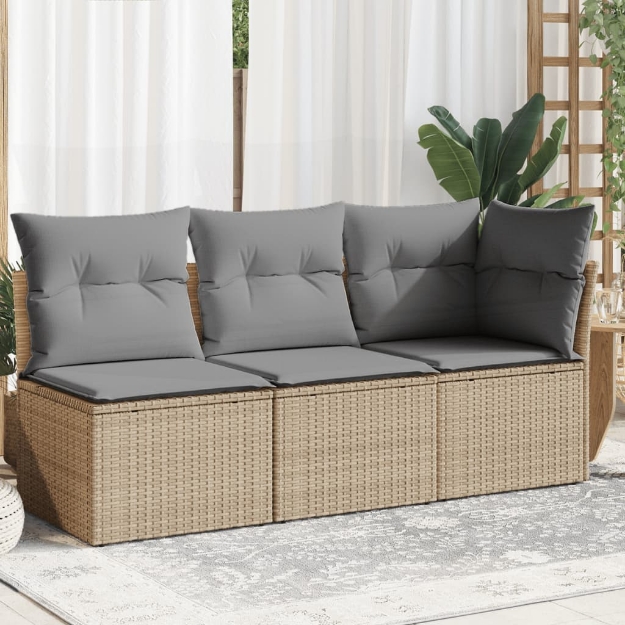 Divano da Giardino con Cuscini a 3 Posti Beige in Polyrattan