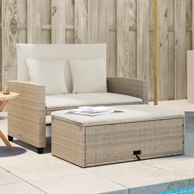 Divano da Giardino con Cuscini a 2 Posti Beige in Polyrattan