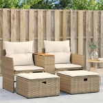 Divano da Giardino 2 Posti con Sgabelli Beige in Polyrattan