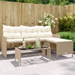 Divano da Giardino con Tavolo e Cuscini a L Beige in Polyrattan