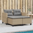 Divano da Giardino 2 Posti con Sgabelli Beige in Polyrattan