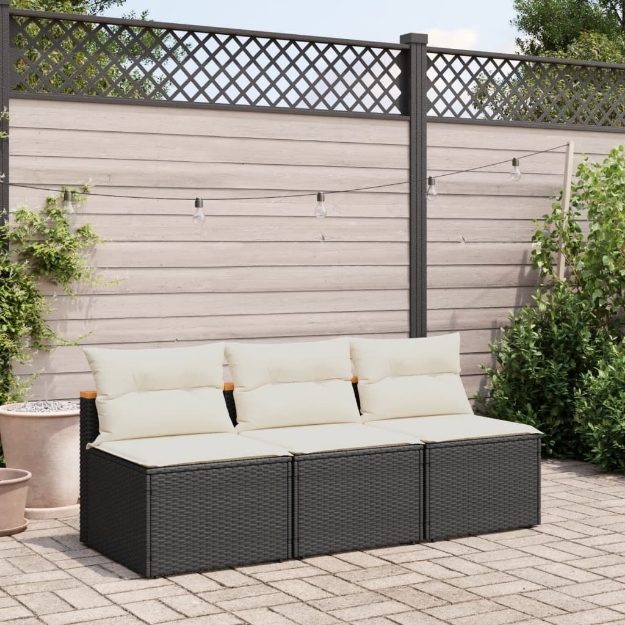 Divano Giardino Senza Braccioli con Cuscini 2pz Nero Polyrattan