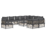 Set Divani da Giardino 11pz con Cuscini in Polyrattan Antracite