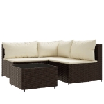 Set Mobili da Giardino 4 pz con Cuscini in Polyrattan Marrone