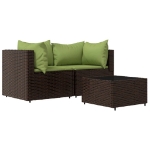 Set Mobili da Giardino 3 pz con Cuscini in Polyrattan Marrone