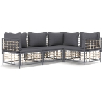 Set Divani da Giardino 4 pz con Cuscini Antracite in Polyrattan