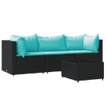 Set Divani da Giardino 4 pz con Cuscini Nero in Polyrattan