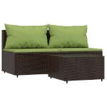Set Mobili da Giardino 3 pz con Cuscini in Polyrattan Marrone