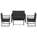 Set Divani da Giardino 4 pz con Cuscini Nero in Polyrattan