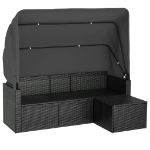 Divano Giardino 3 Posti con Tetto e Poggiapiedi Nero Polyrattan