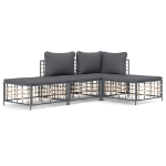 Set Divani da Giardino 4 pz con Cuscini Antracite in Polyrattan