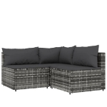 Set Divani da Giardino 3 pz con Cuscini in Polyrattan Grigio