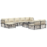 Set Divani da Giardino 10pz con Cuscini Antracite in Polyrattan