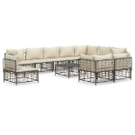 Set Divani da Giardino 11pz con Cuscini in Polyrattan Antracite