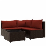 Set Mobili da Giardino 4 pz con Cuscini in Polyrattan Marrone