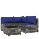 Set Divani da Giardino 4 pz con Cuscini in Polyrattan Grigio