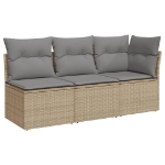 Divano da Giardino con Cuscini a 3 Posti Beige in Polyrattan