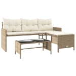 Divano da Giardino con Tavolo e Cuscini a L Beige in Polyrattan