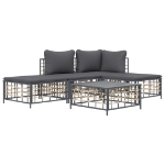 Set Divani da Giardino 5 pz con Cuscini Antracite in Polyrattan