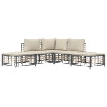Set Divani da Giardino 5 pz con Cuscini Antracite in Polyrattan